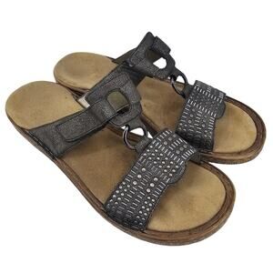Rieker Regina Metallic Gray Leather Slide Sandal 62854-45 Women's EU 40 US 9.5